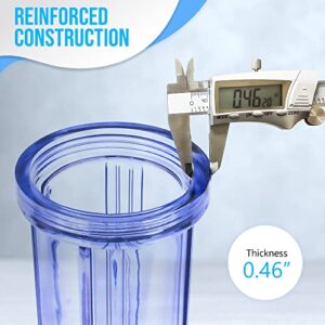 20 x 2.5-Inches Transparent Slim Whole House Water Filter Purifier System with Presser Relief Button, 1” Inlet/Outlet Port & Yearly Supply (3) Coconut Shell Activated Block Carbon Cartridges 5 Micron