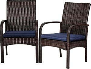 voysign outdoor wicker dining chairs, patio rattan dining chairs, restaurant chair with removable cushions, firepit armchair w/armrests set of 2