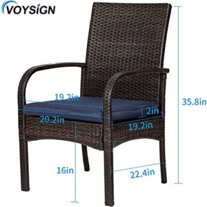 VOYSIGN Outdoor Wicker Dining Chairs, Patio Rattan Dining Chairs, Restaurant Chair with Removable Cushions, Firepit Armchair w/Armrests Set of 2