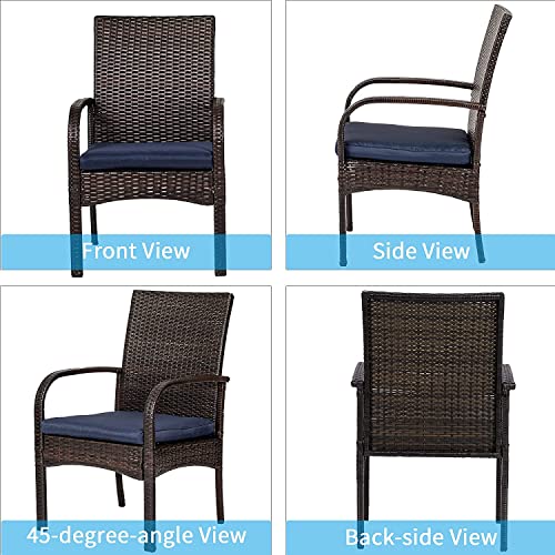 VOYSIGN Outdoor Wicker Dining Chairs, Patio Rattan Dining Chairs, Restaurant Chair with Removable Cushions, Firepit Armchair w/Armrests Set of 2