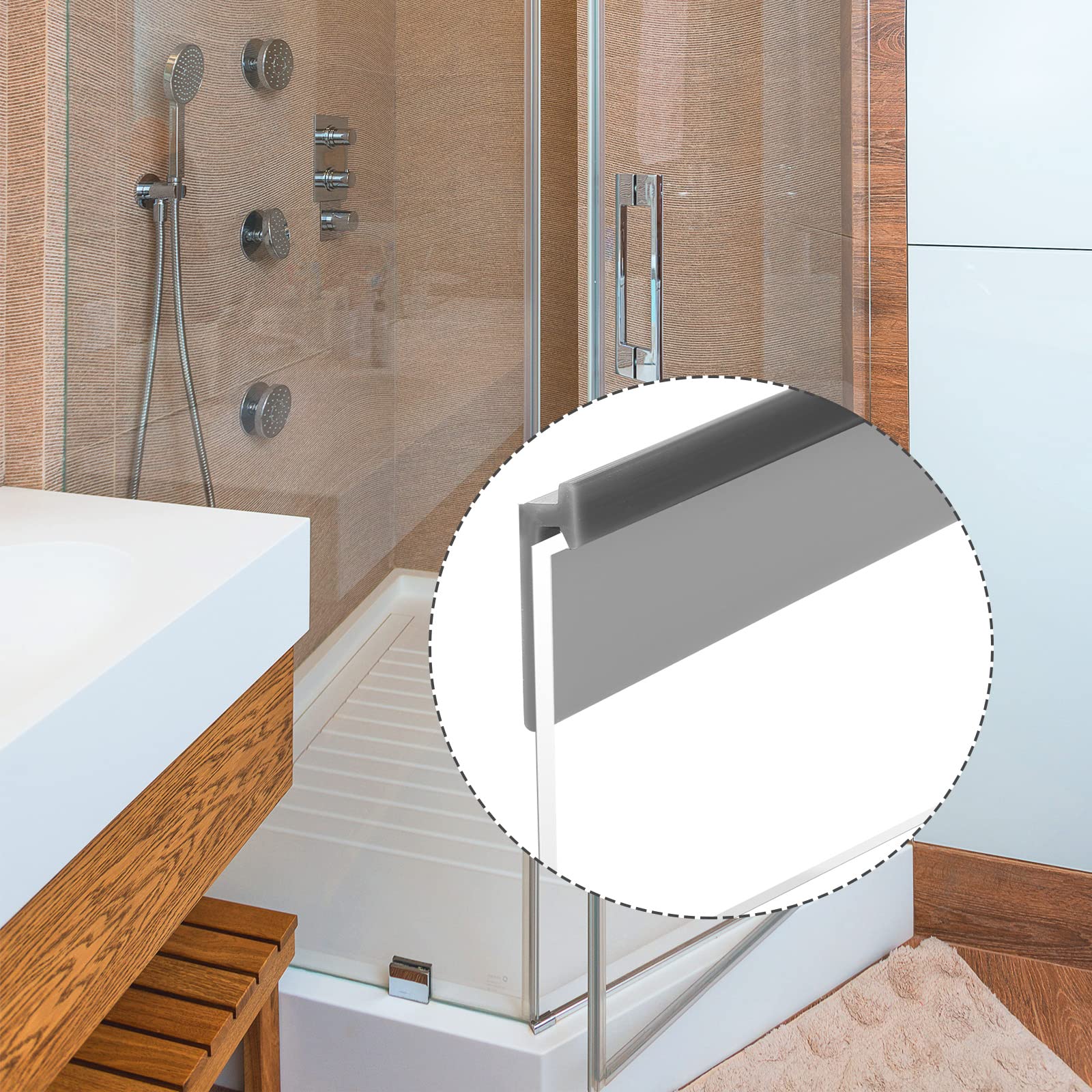 2 Rolls Frameless Shower Door Bottom Seal 36 Inch Gray Silicone Shower Door Side Seal Strip Under Door Sweep Bottom Replacement Seal for Home Bathroom