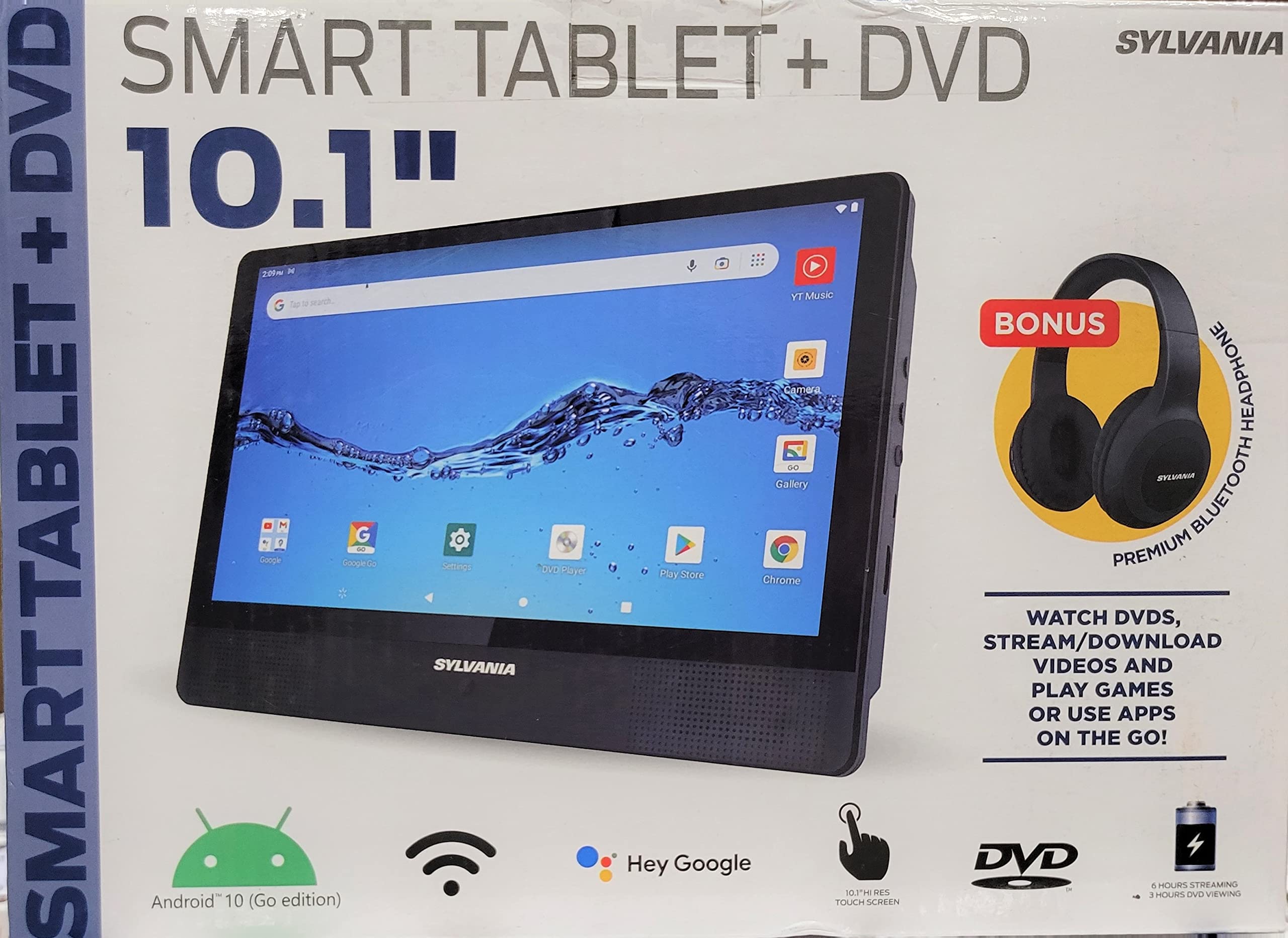 SYLVANIA 10.1 inch Quad Core Tablet/Portable DVD Player 1GB/16GB with Headphones SLTDVD1024-COMBO (Renewed)