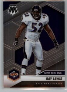 2021 panini mosaic #290 ray lewis baltimore ravens super bowl mvp official nfl football trading card in raw (nm or better) condition