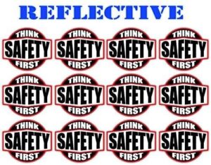 12 pack reflective think safety first hard hat stickers | motorcycle | welding biker helmet decals | laborer | foreman | welder, lineman, construction vinyl decal