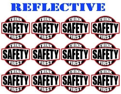 12 Pack Reflective Think Safety First Hard Hat Stickers | Motorcycle | Welding Biker Helmet Decals | Laborer | Foreman | Welder, Lineman, Construction Vinyl Decal