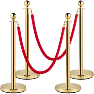 vevor velvet ropes and posts 4 pcs, 5 ft red velvet rope, stanchion post with ball top, crowd control barriers gold stanchions, red carpet poles, crowd control ropes and poles for party supplies