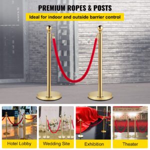 VEVOR Velvet Ropes and Posts 4 Pcs, 5 ft Red Velvet Rope, Stanchion Post with Ball Top, Crowd Control Barriers Gold Stanchions, Red Carpet Poles, Crowd Control Ropes and Poles for Party Supplies