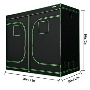 VEVOR Grow Tent, 96" x 48" x 80" Hydroponics Mylar Grow Room with Observation Windows and Removable Floor Tray, 100% Lightproof Large Grow Closet for Indoor Plants Growing, 8'x4' Reflective Plant Tent