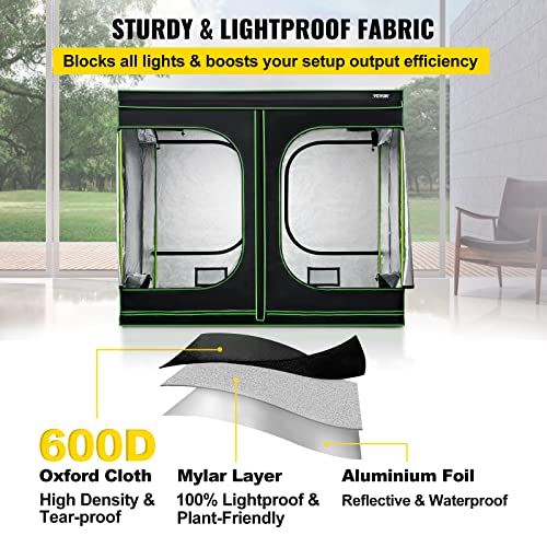 VEVOR Grow Tent, 96" x 48" x 80" Hydroponics Mylar Grow Room with Observation Windows and Removable Floor Tray, 100% Lightproof Large Grow Closet for Indoor Plants Growing, 8'x4' Reflective Plant Tent