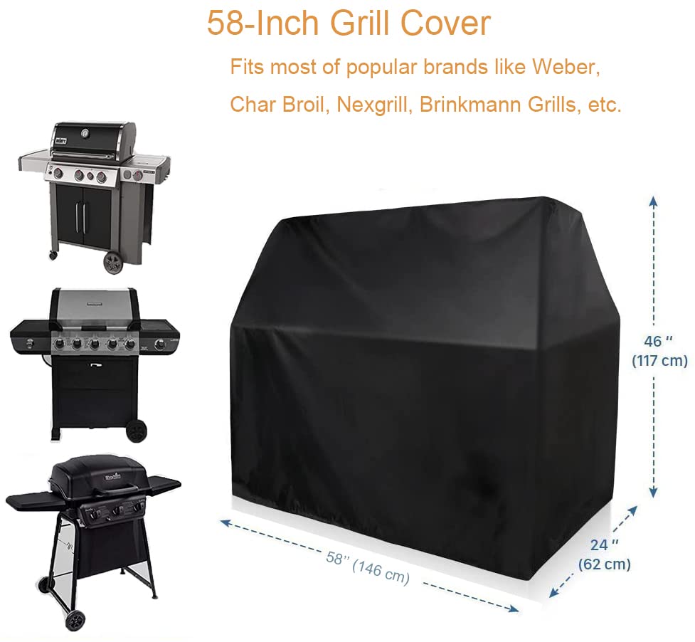 Grill Cover, BBQ Cover, 58 Inch Waterproof Gas Grill Covers, Heavy Duty Patio Outdoor Barbecue BBQ Grill Cover