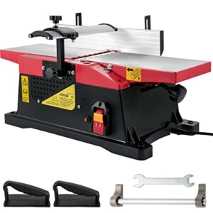 vevor woodworking benchtop jointers 6inch with 1650w motor,heavy duty benchtop planer precise cutterhead 2000rpm,2 push blocks fence depth scale,large aluminum work table for woodworking