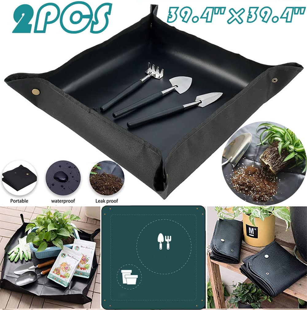 VkerQerd Foldable Gardening Plant Repotting Mat -2PCS- 39.4" x 39.4" PE Indoor Transplanting Anti Dirty Mat, Bonsai Succulent Potting Tarp for Home Gardening Planting