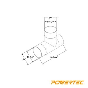 POWERTEC 70107V 4" T-Fitting for Dust Collection Hose, 1 PK