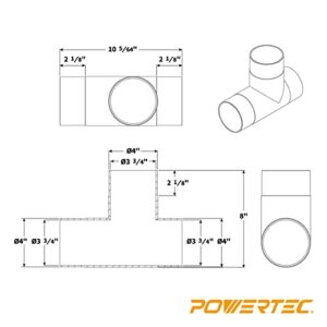 POWERTEC 70107V 4" T-Fitting for Dust Collection Hose, 1 PK