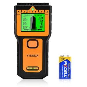 yissda stud finder wall scanner, upgraded 8 in 1 magnetic stud sensor wall detector, with bubble level, nail beam finders center and edge for wood ac wire metal studs joist pipe, with hd lcd screen