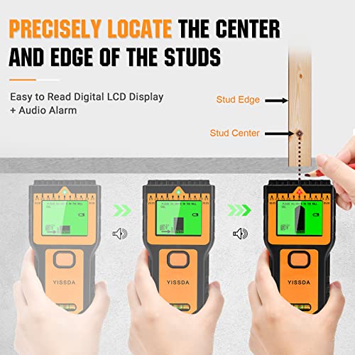 YISSDA Stud Finder Wall Scanner, Upgraded 8 in 1 Magnetic Stud Sensor Wall Detector, with Bubble Level, Nail Beam Finders Center and Edge for Wood AC Wire Metal Studs Joist Pipe, with HD LCD Screen