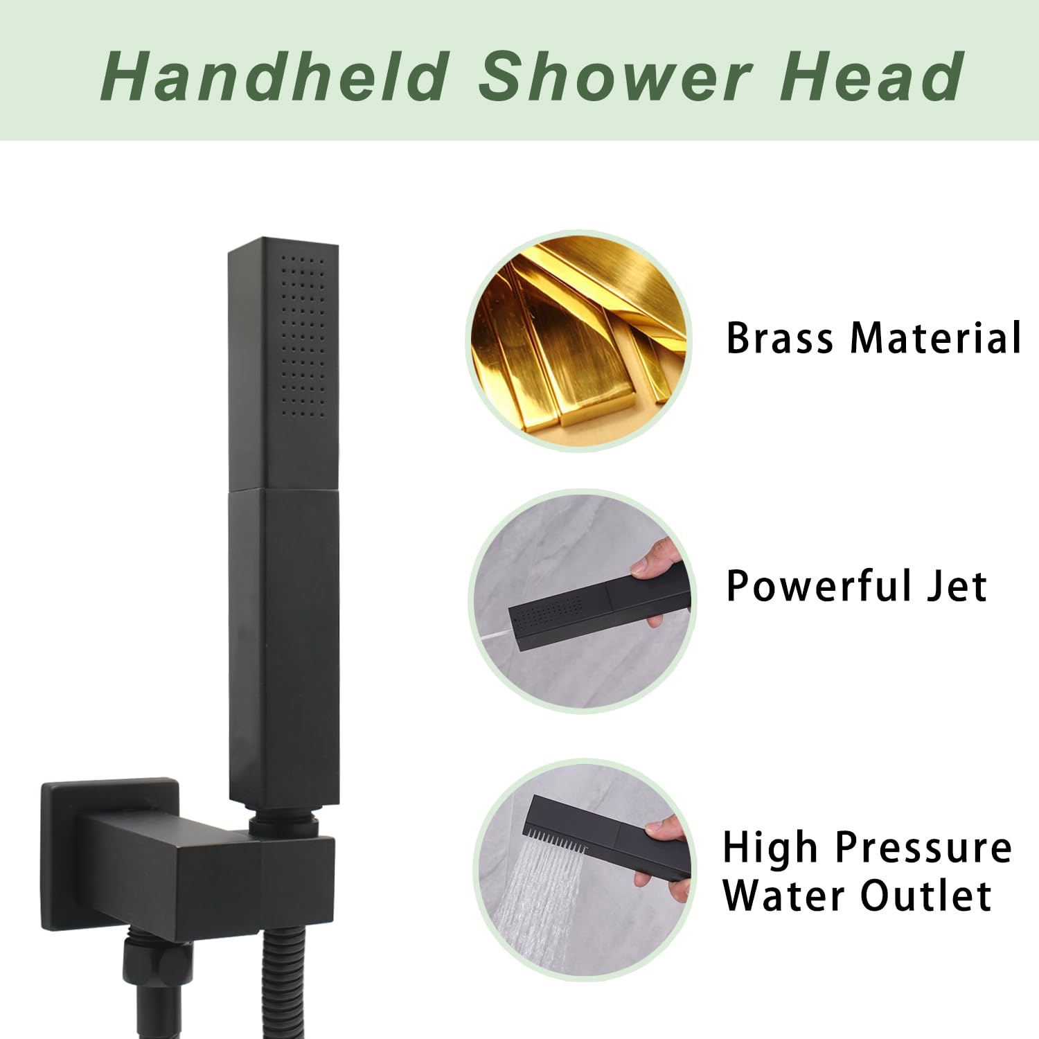 Matte Black Brass 2 in 1 Function Handheld Shower Sprayer Head with 59" Long Flexible Hose Attachment and Adjustable Shower Wand Holder