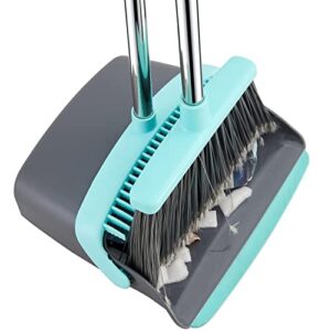 selpont tpan set broom with dustpan combo set extendable long handle brooms for floor cleaning upright standing dustpans with teeth lightweight dust pan and brush combo for indoor outdoor