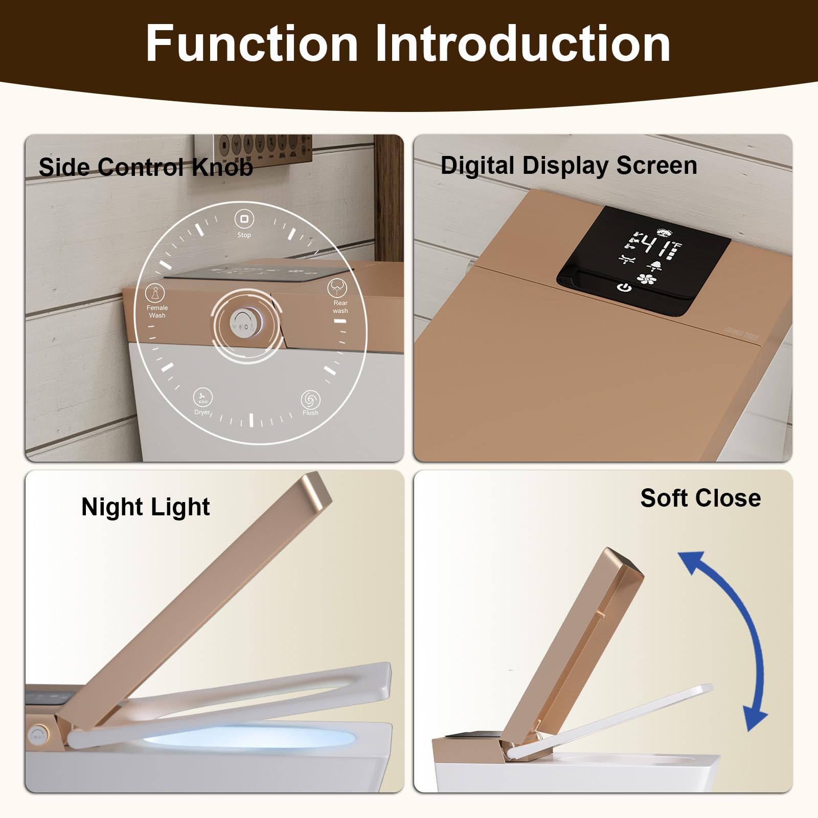 Bidet Toilet Attachment w/Digital Display Temperature, Adjustable Cool to Warm Water, Non-Electric Self Cleaning Dual Retractable Nozzles for Rear & Feminine Wash