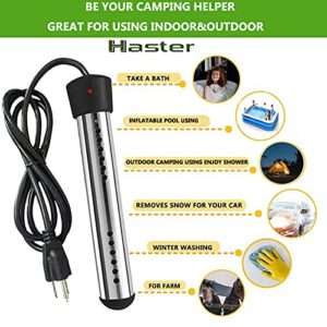 HASTER 2000W Immersion Water Heater for Inflatable Pool Bathtub,Bucket Heater with 304 SS Guard,Electric Submersible Water Heater with LCD Thermometer,Heat 5 Gallon Water in Minutes (Black)