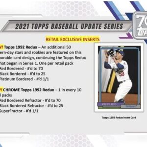 2021 Topps Traded and Update Series Baseball Unopened Blaster Box of Packs with 99 Cards including One EXCLUSIVE 70th Anniversary Patch and Possible Rookies Autographs and Jersey Cards