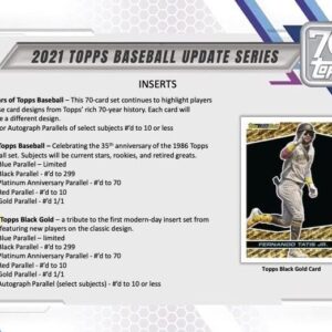 2021 Topps Traded and Update Series Baseball Unopened Blaster Box of Packs with 99 Cards including One EXCLUSIVE 70th Anniversary Patch and Possible Rookies Autographs and Jersey Cards