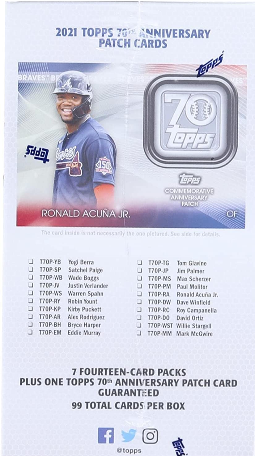 2021 Topps Traded and Update Series Baseball Unopened Blaster Box of Packs with 99 Cards including One EXCLUSIVE 70th Anniversary Patch and Possible Rookies Autographs and Jersey Cards