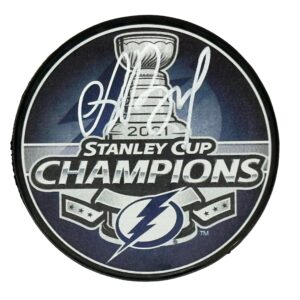 Andrei Vasilevskiy autographed signed 2021 Stanley Cup Puck Tampa Bay Lightning JSA COA