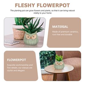 Happyyami Outdoor Decor Pots Ceramic Animal Owl Planter Novelty Flower Pots Small Desk Animal Statue Porcelain Plant Pot Bonsai Container for Home Office Tabletop Decorations Home Decor