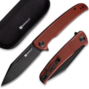 sencut brazoria folding pocket knife for edc, burgundy g10 handle black stonewashed d2 blade folding knife with clip, everyday carry knife with liner lock for men women, lightweight for indoor outdoor fathers son gift sa12c