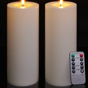 Patiphan Large Flameless Candles Outdoor, 11" x 4" Battery Operated Candles with Remote and Timers, Flickering Flame LED Candles, Waterproof Tall Pillar Candles for Decoration, White Set of 2