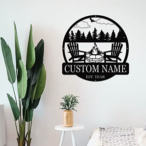 Personalized Family Name Sign Custom Last Name Sign Monogram Letters Wall Decor Personalized Name Signs for Home Decor Metal Established Sign Initial Split Letter Monogram Sign (Forest)