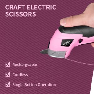 VLOXO Cordless Electric Scissors with 2 Blades Rechargeable Powerful Shears Cutting Tool for Fabric Cardboard Carpet Leather Felt with Charger & Storage Box-Pink