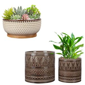 epfamily 8 inch succulent planter + 5.7 inch + 4.7 inch flower pot for indoor plants