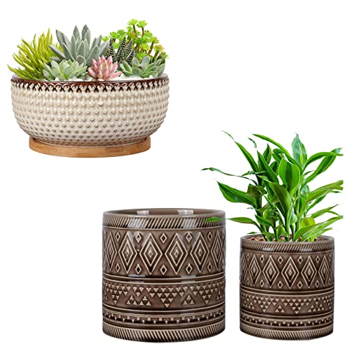 EPFamily 8 Inch Succulent Planter + 5.7 Inch + 4.7 Inch Flower Pot for Indoor Plants