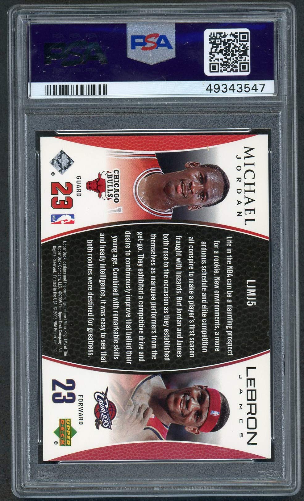 Michael Jordan Lebron James 2005 Upper Deck Basketball Card #LJMJ2 Graded PSA 9 MINT