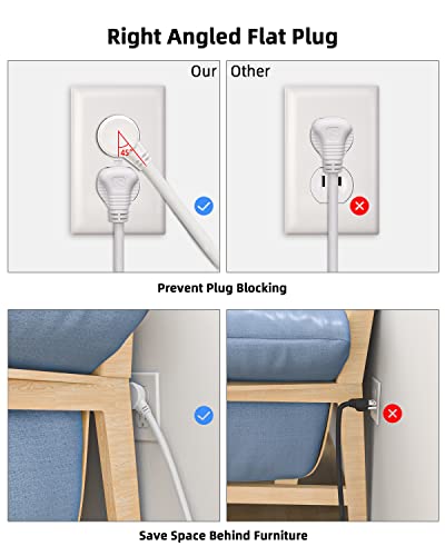 KRR Power Strip Independent Switches, Extension Cord 6 feet, 6 Outlets, 300J Surge Protector