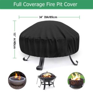 MBCOVER Fire Pit Cover Round for Fire Pit 22 Inch – 34 Inch, Heavy Duty 420D Oxford Fabric Fire pit Cover Round