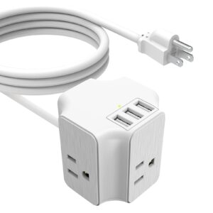 Travel Power Strip with USB Ports,3-Side Outlet Extender with 6 FT Extension Cord,Portable Power Strip for Travel, Office, Home, Hotels, Cruise Ship.White