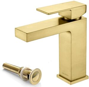 brushed gold bathroom faucet single hole, modern brass bathroom sink faucet, orlando single handle vanity faucet with pop-up drain assembly and supply line, brushed gold