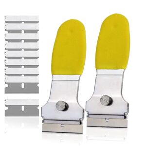 multi-purpose scraper cleaning tool 2 pack spealloy razor blade scraper set with 10 extra blades razor blades scraper for stovetop, wall, oven, paint, caulk, labels, adhesive, sticker, tile window