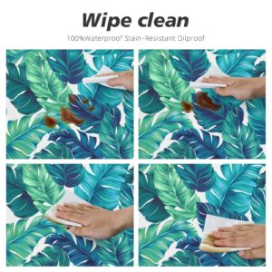 KUOAICY Tropical Palm Leaves Round Tablecloth Elastic Fitted Table Cover Washable Reusable Elastic Edge Tablecloths for Kitchen Dining Party Fitted Table 45-50 inch