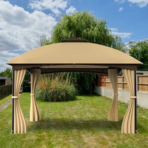 PROTUNE OUTDOORS 10-ft x 12-ft Gazebo Curtains,Privacy Sidewall Set 4-Panel Universal Replacement Shade Curtains Set,Protecting Side Walls (Only Curtain)-Khaki