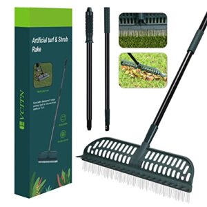 evcitn artificial turf rake, 43 to 63" long pole turf rake - 18" wide garden hand broom rake for lawn, synthetic grass, carpet, shrub, remove leaves, debris, pet hairs (dark light)