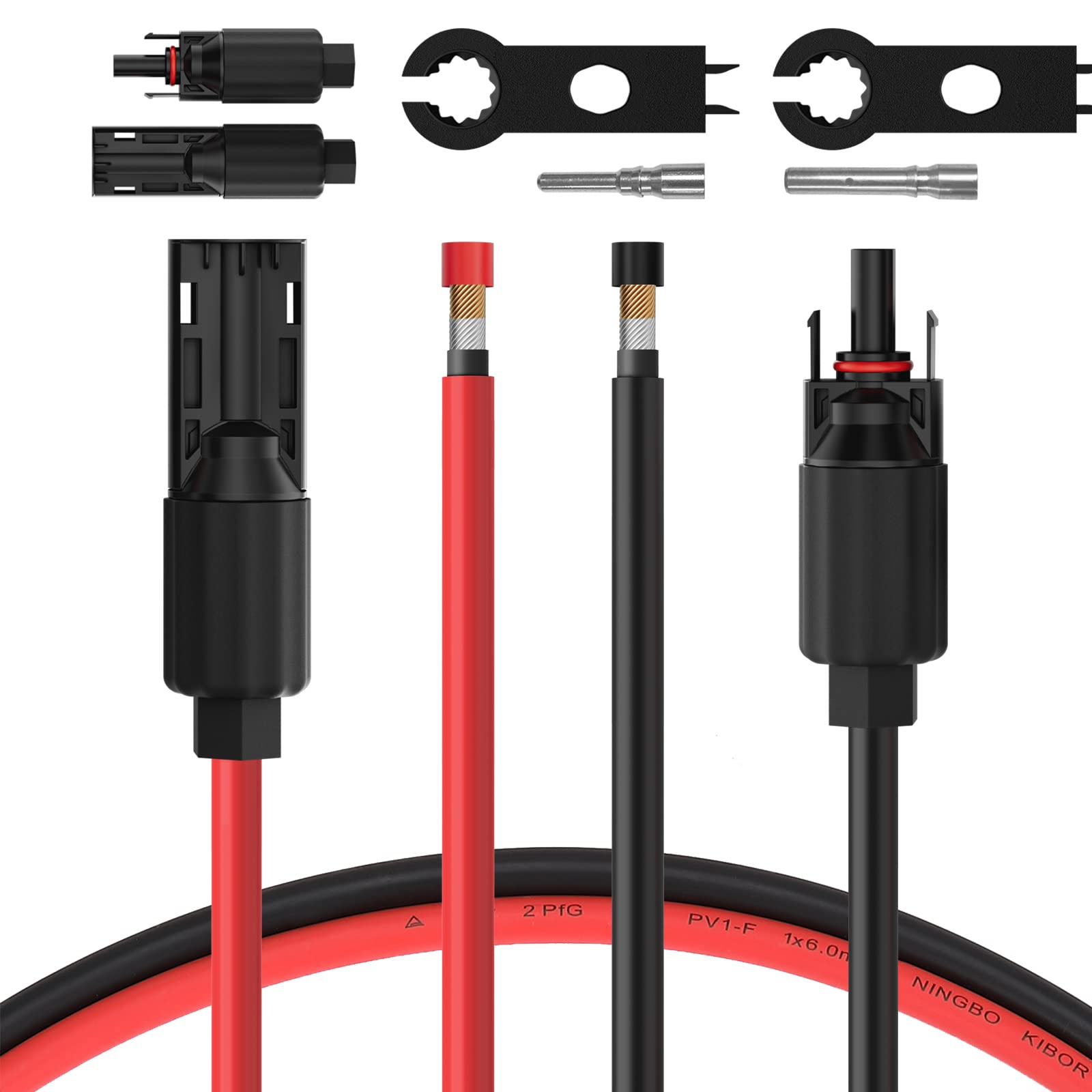 BougeRV 30 Feet 8AWG Solar Extension Cable with Female and Male Connector with Extra Free Pair of Connectors Solar Panel Adaptor Kit Tool (30FT Red + 30FT Black)