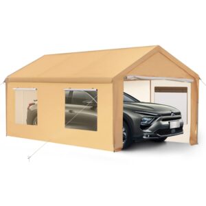 carport canopy 10x20 heavy duty car canopy with removable sidewalls portable carport garage tent boat shelter market stall, with 4 windows yellow