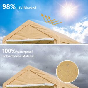 Carport Canopy 10x20 Heavy Duty Car Canopy with Removable Sidewalls Portable Carport Garage Tent Boat Shelter Market Stall, with 4 Windows Yellow