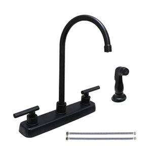 hotis modern matte black 3 hole 4 hole deck mount kitchen faucet with side sprayer, stainless steel, 2 handle, high arc swivel for rv camper sink