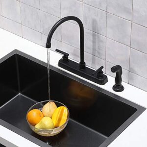 HOTIS Modern Matte Black 3 Hole 4 Hole Deck Mount Kitchen Faucet with Side Sprayer, Stainless Steel, 2 Handle, High Arc Swivel for RV Camper Sink