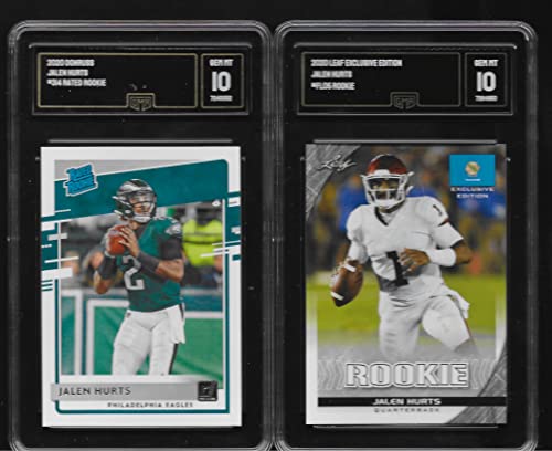 2020 JALEN HURTS 2 CARD ROOKIE LOT DONRUSS & LEAF EXCLUSIVE EDITION GRADED GMA GEM MINT 10 EAGLES STAR QUARTERBACK